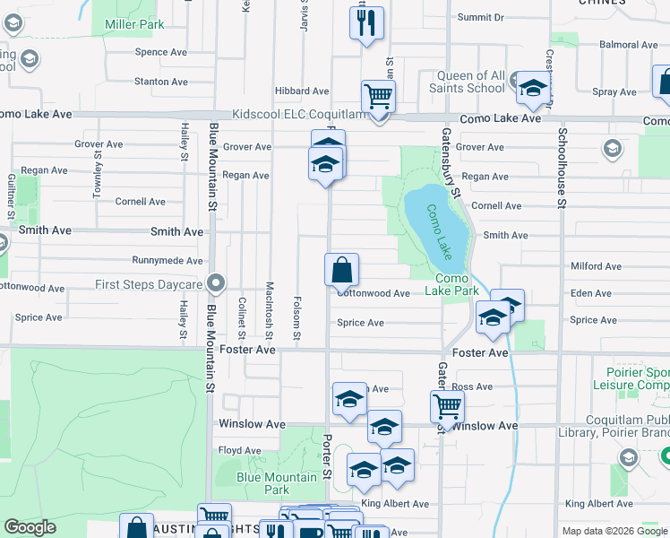 map of restaurants, bars, coffee shops, grocery stores, and more near 685 Porter Street in Coquitlam