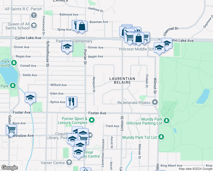 map of restaurants, bars, coffee shops, grocery stores, and more near 1810 Rideau Avenue in Coquitlam