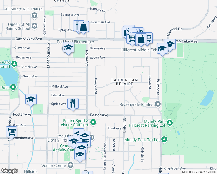 map of restaurants, bars, coffee shops, grocery stores, and more near 1810 Rideau Avenue in Coquitlam