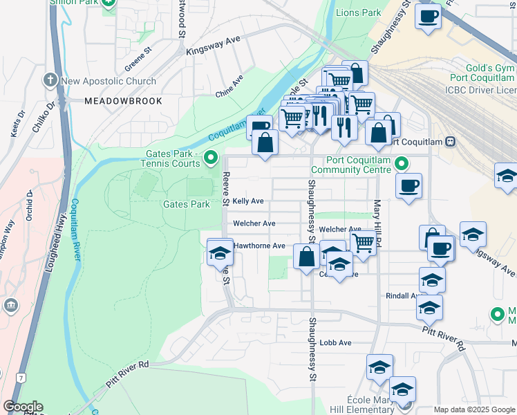 map of restaurants, bars, coffee shops, grocery stores, and more near in Port Coquitlam