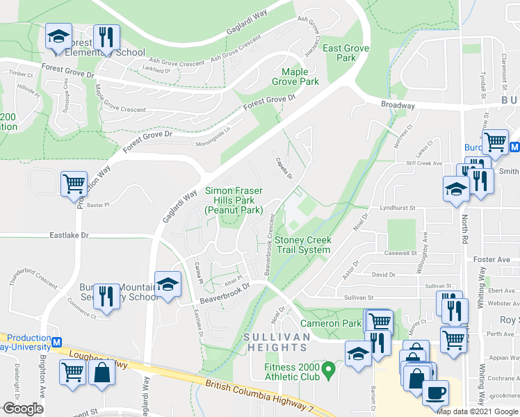 map of restaurants, bars, coffee shops, grocery stores, and more near 9155 Saturna Drive in Burnaby