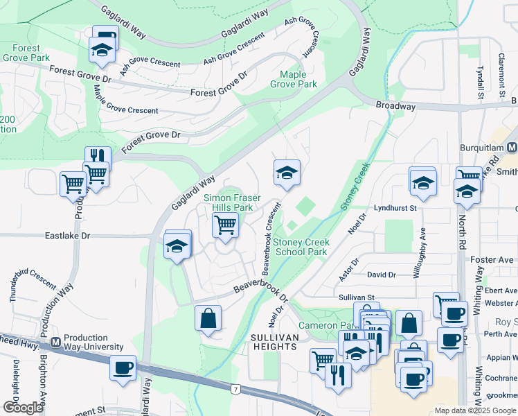 map of restaurants, bars, coffee shops, grocery stores, and more near 9155 Saturna Drive in Burnaby