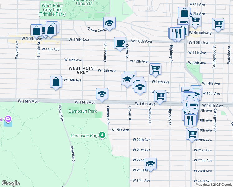 map of restaurants, bars, coffee shops, grocery stores, and more near 4044 West 15th Avenue in Vancouver