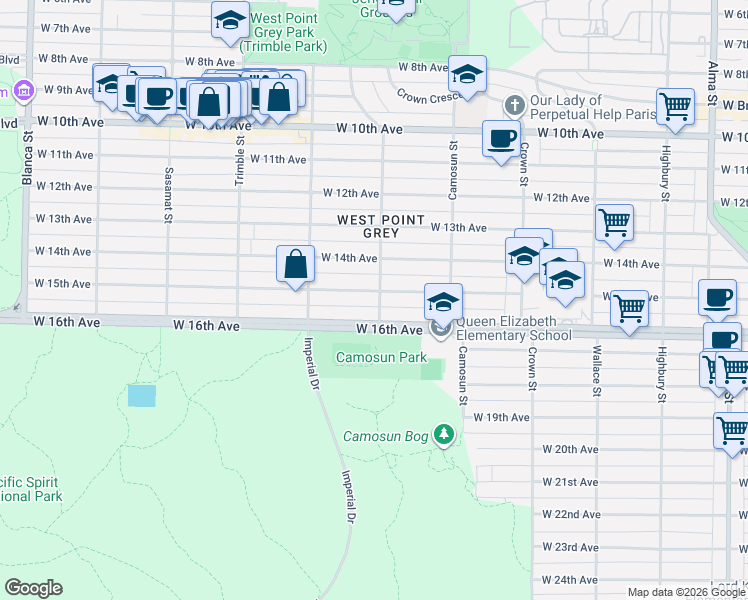 map of restaurants, bars, coffee shops, grocery stores, and more near 3137 Courtenay Street in Vancouver
