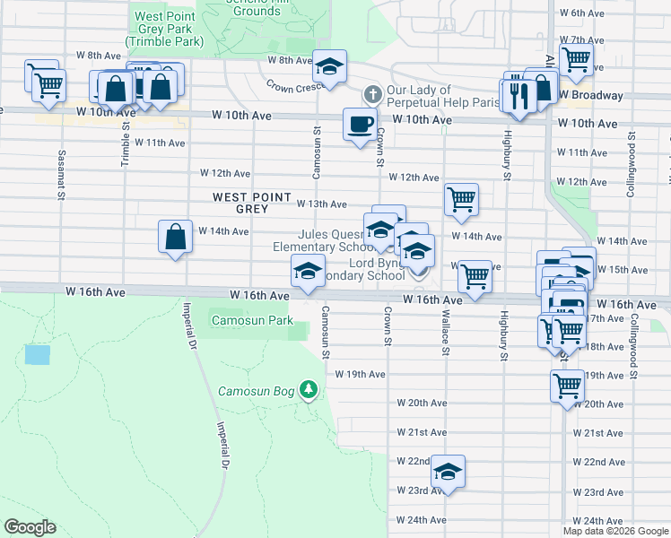 map of restaurants, bars, coffee shops, grocery stores, and more near 4068 West 15th Avenue in Vancouver