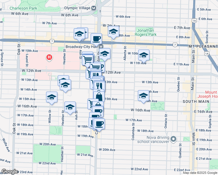 map of restaurants, bars, coffee shops, grocery stores, and more near 407 West 14th Avenue in Vancouver