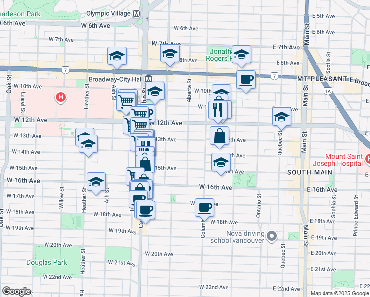 map of restaurants, bars, coffee shops, grocery stores, and more near 303 West 14th Avenue in Vancouver