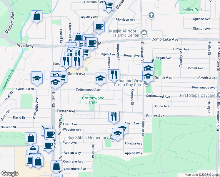 map of restaurants, bars, coffee shops, grocery stores, and more near 625 Cottonwood Avenue in Coquitlam