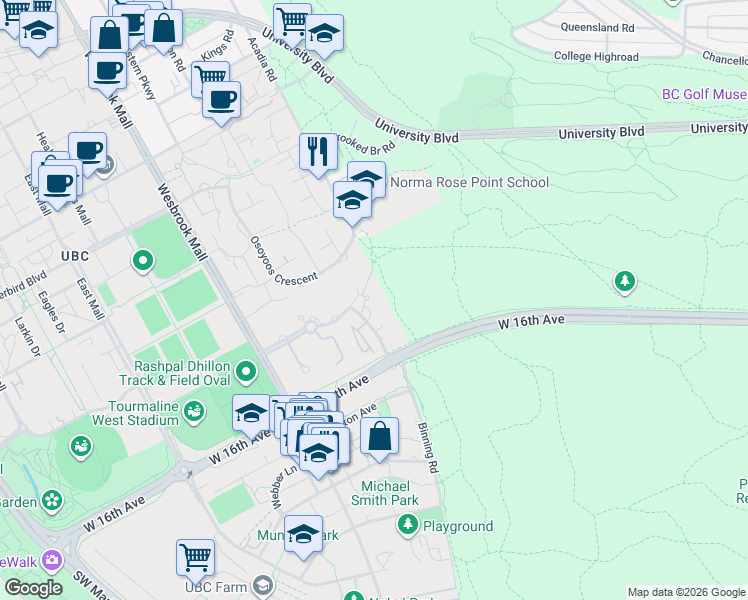 map of restaurants, bars, coffee shops, grocery stores, and more near in Vancouver