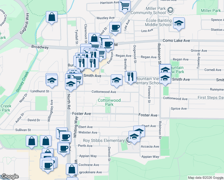 map of restaurants, bars, coffee shops, grocery stores, and more near 609 Cottonwood Avenue in Coquitlam
