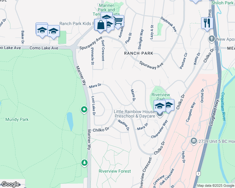 map of restaurants, bars, coffee shops, grocery stores, and more near 2749 Mara Drive in Coquitlam