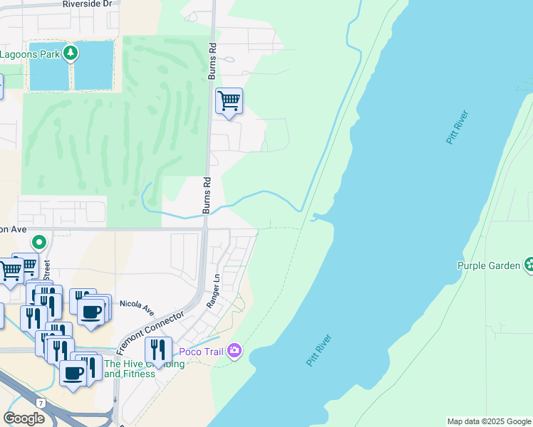 map of restaurants, bars, coffee shops, grocery stores, and more near 525 Dominion Avenue in Port Coquitlam