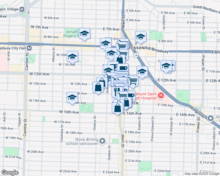 map of restaurants, bars, coffee shops, grocery stores, and more near 112 East 13th Avenue in Vancouver