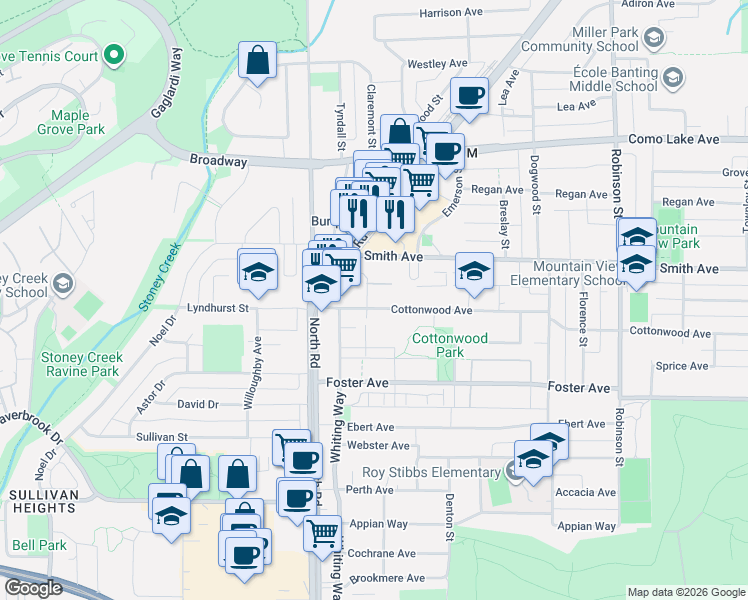 map of restaurants, bars, coffee shops, grocery stores, and more near 537 Cottonwood Avenue in Coquitlam