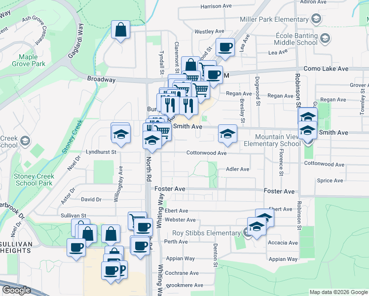 map of restaurants, bars, coffee shops, grocery stores, and more near 537 Cottonwood Avenue in Coquitlam
