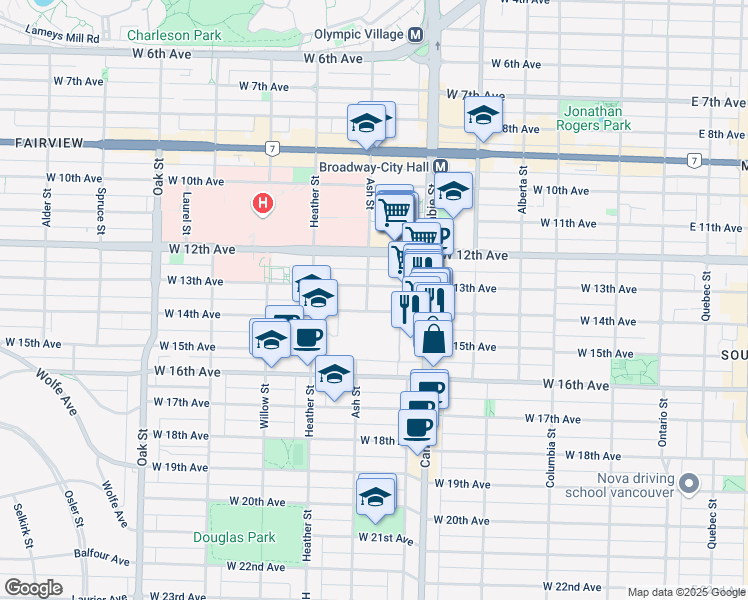 map of restaurants, bars, coffee shops, grocery stores, and more near in Vancouver