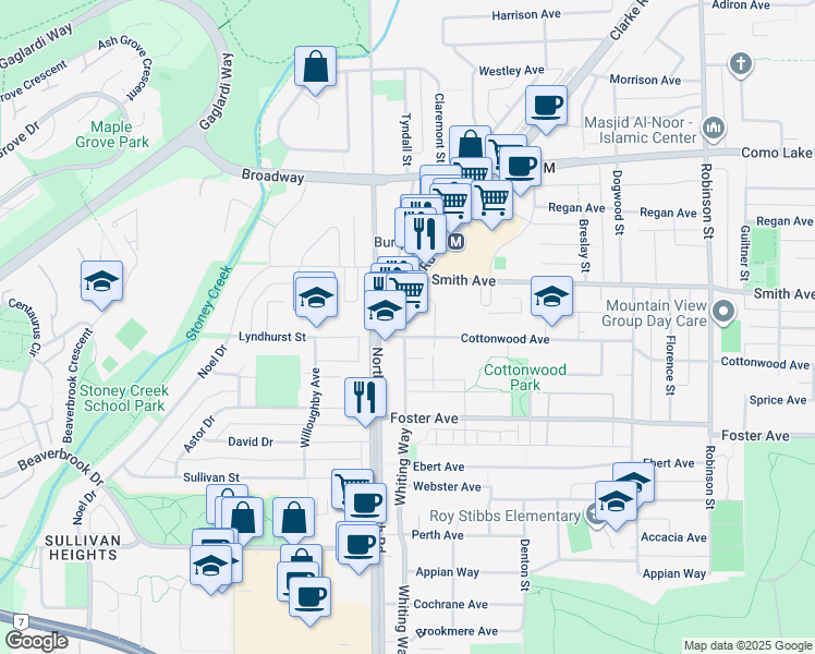 map of restaurants, bars, coffee shops, grocery stores, and more near 515 Cottonwood Avenue in Coquitlam