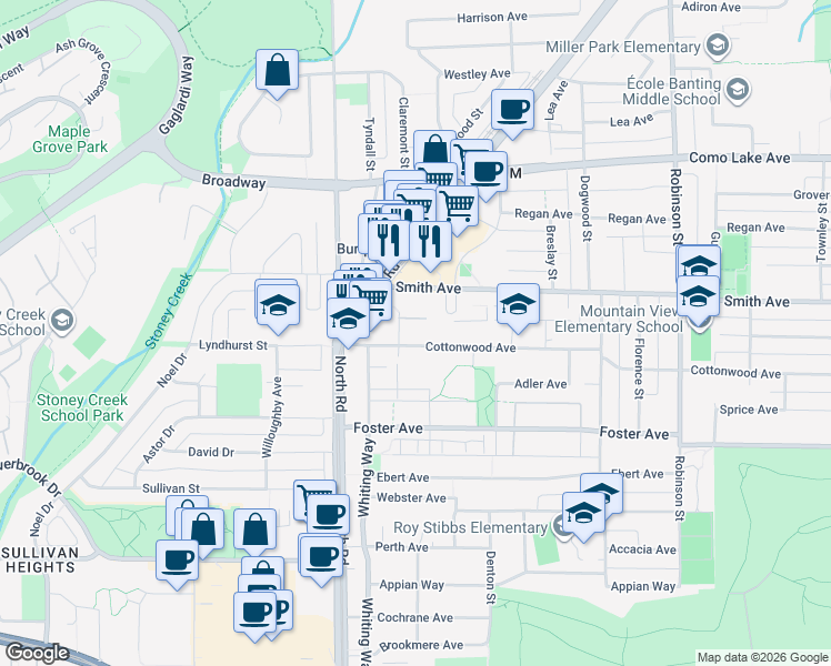 map of restaurants, bars, coffee shops, grocery stores, and more near 537 Cottonwood Avenue in Coquitlam