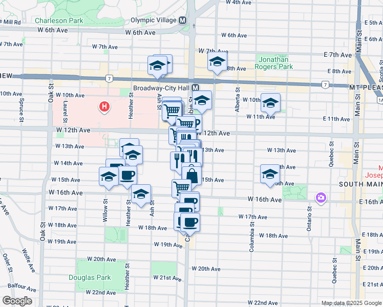 map of restaurants, bars, coffee shops, grocery stores, and more near 2930 Cambie Street in Vancouver