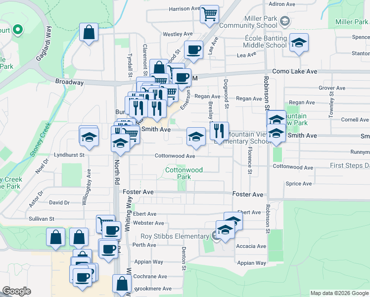map of restaurants, bars, coffee shops, grocery stores, and more near 607 Cottonwood Avenue in Coquitlam