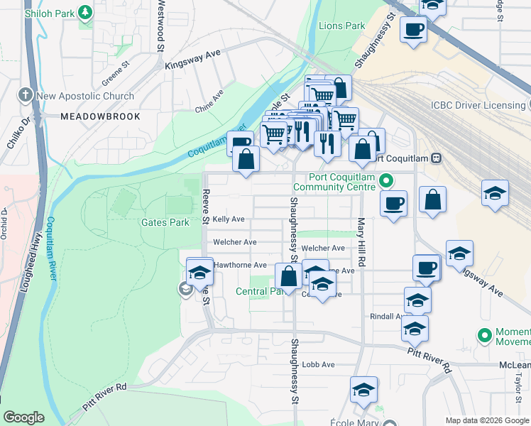 map of restaurants, bars, coffee shops, grocery stores, and more near in Port Coquitlam