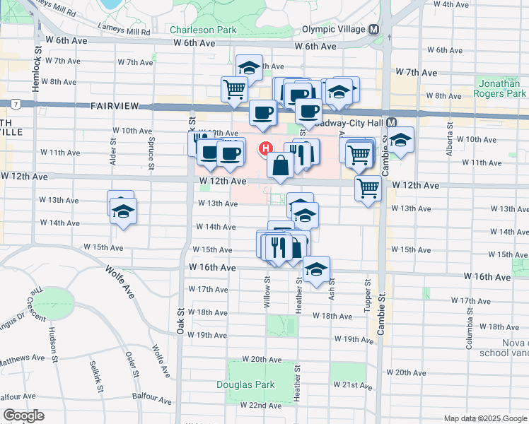 map of restaurants, bars, coffee shops, grocery stores, and more near in Vancouver