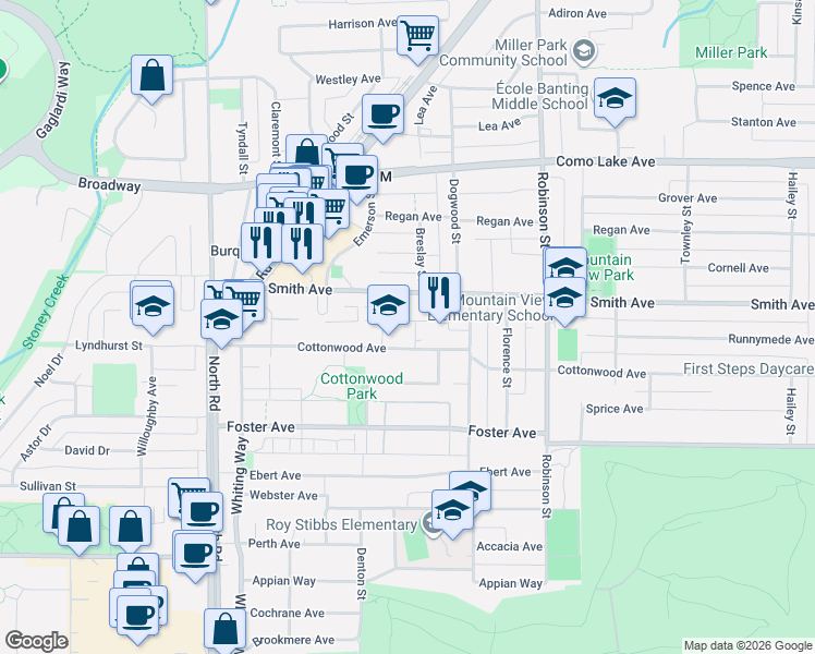 map of restaurants, bars, coffee shops, grocery stores, and more near 615 Cottonwood Avenue in Coquitlam