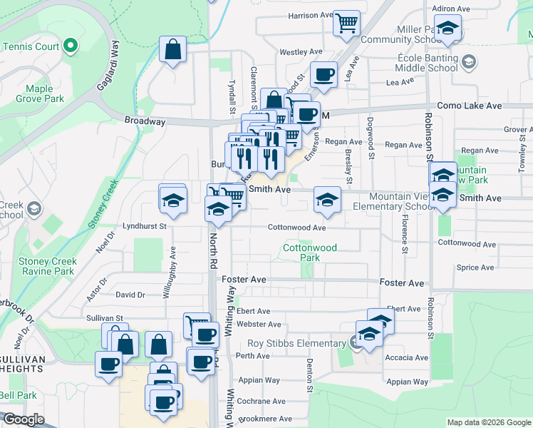map of restaurants, bars, coffee shops, grocery stores, and more near 537 Cottonwood Avenue in Coquitlam