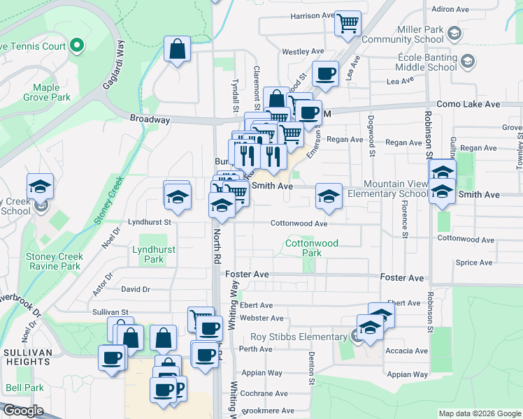 map of restaurants, bars, coffee shops, grocery stores, and more near 537 Cottonwood Avenue in Coquitlam