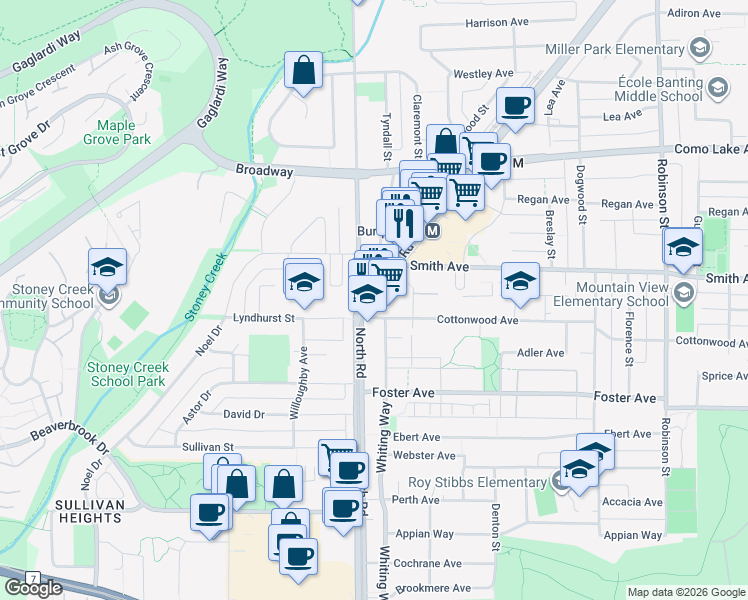 map of restaurants, bars, coffee shops, grocery stores, and more near 511 Clarke Road in Coquitlam