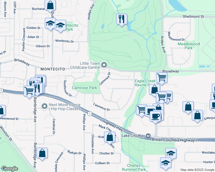 map of restaurants, bars, coffee shops, grocery stores, and more near 7517 Kilrea Place in Burnaby