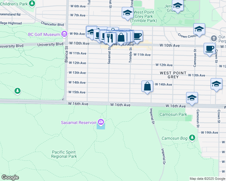 map of restaurants, bars, coffee shops, grocery stores, and more near 4483 West 15th Avenue in Vancouver