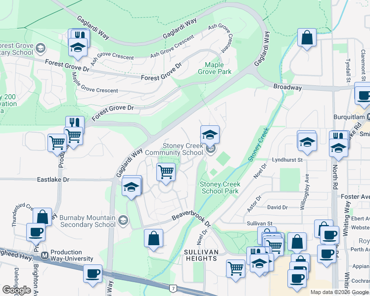map of restaurants, bars, coffee shops, grocery stores, and more near 9150 Saturna Drive in Burnaby