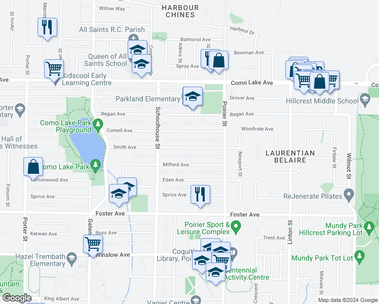 map of restaurants, bars, coffee shops, grocery stores, and more near 1590 Smith Avenue in Coquitlam