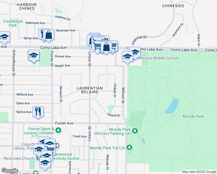 map of restaurants, bars, coffee shops, grocery stores, and more near 699 Duval Court in Coquitlam