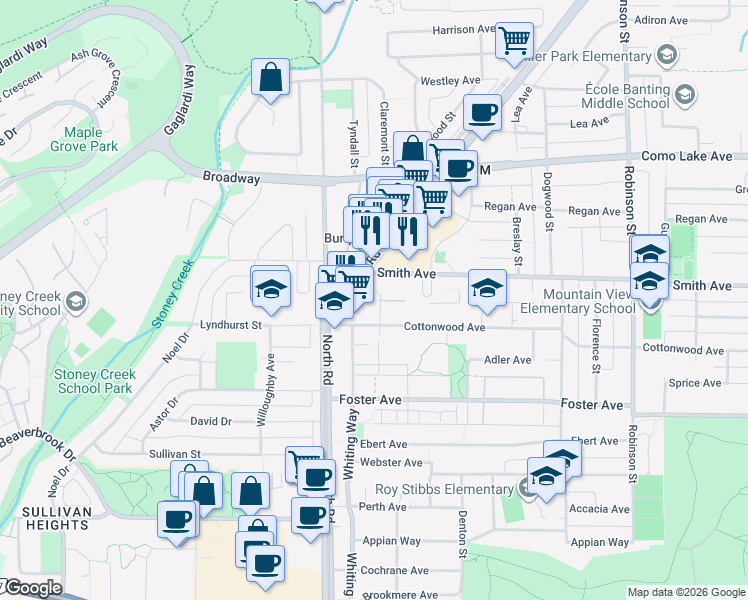 map of restaurants, bars, coffee shops, grocery stores, and more near 522 Smith Avenue in Coquitlam