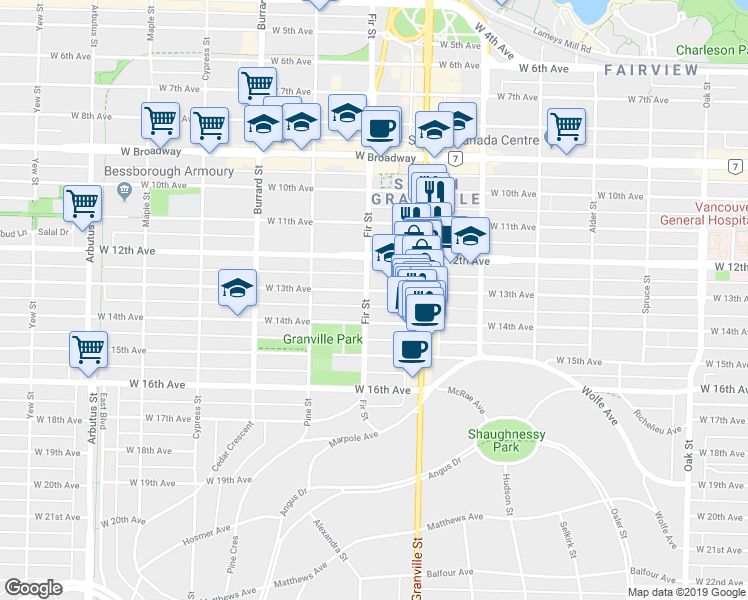 map of restaurants, bars, coffee shops, grocery stores, and more near in Vancouver