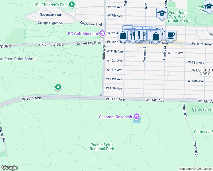 map of restaurants, bars, coffee shops, grocery stores, and more near 4687 West 15th Avenue in Vancouver