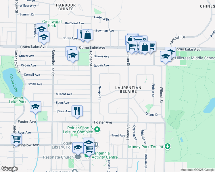 map of restaurants, bars, coffee shops, grocery stores, and more near 698 Danville Court in Coquitlam