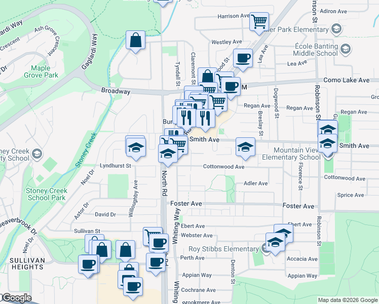 map of restaurants, bars, coffee shops, grocery stores, and more near 522 Smith Avenue in Coquitlam