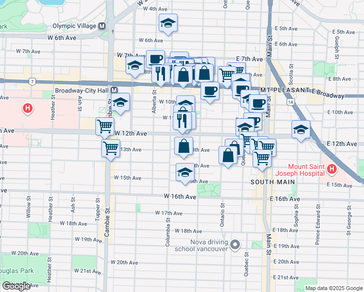 map of restaurants, bars, coffee shops, grocery stores, and more near 141 West 13th Avenue in Vancouver