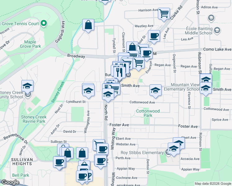 map of restaurants, bars, coffee shops, grocery stores, and more near 518 Clarke Road in Coquitlam