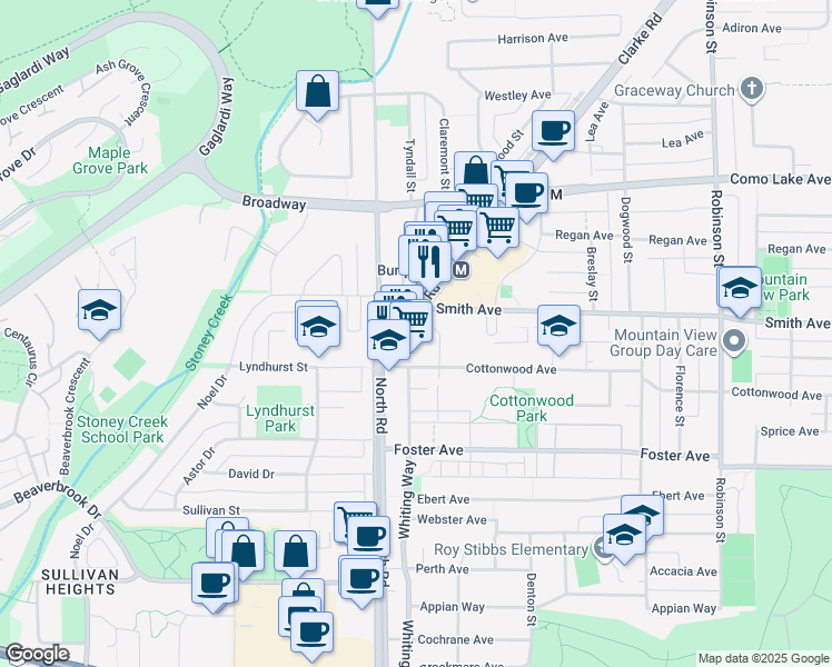 map of restaurants, bars, coffee shops, grocery stores, and more near 515 Cottonwood Avenue in Coquitlam