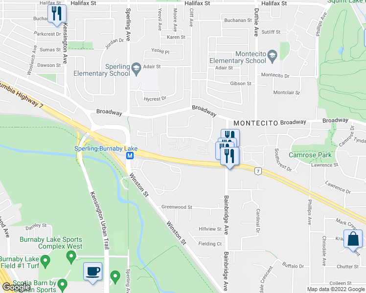 map of restaurants, bars, coffee shops, grocery stores, and more near 2676 Tretheway Drive in Burnaby