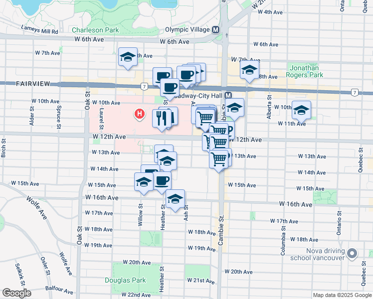 map of restaurants, bars, coffee shops, grocery stores, and more near 303 West 13th Avenue in Vancouver