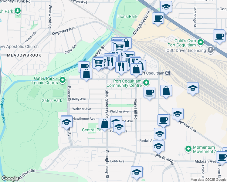 map of restaurants, bars, coffee shops, grocery stores, and more near 2280 Atkins Avenue in Port Coquitlam