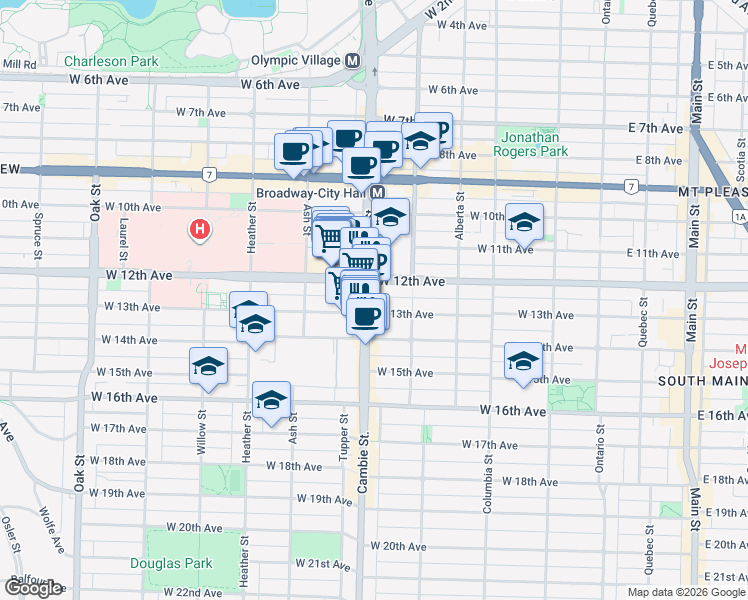 map of restaurants, bars, coffee shops, grocery stores, and more near 2888 Cambie Street in Vancouver