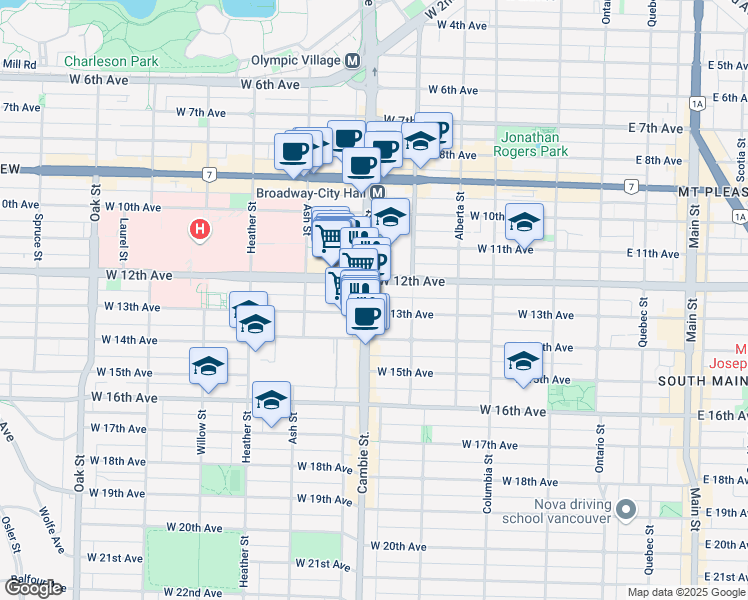 map of restaurants, bars, coffee shops, grocery stores, and more near 2888 Cambie Street in Vancouver