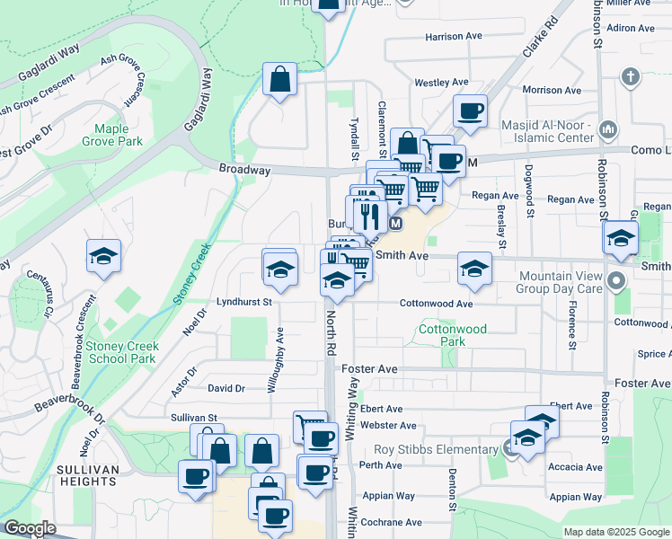 map of restaurants, bars, coffee shops, grocery stores, and more near 691 North Road in Coquitlam