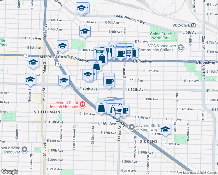 map of restaurants, bars, coffee shops, grocery stores, and more near 2749 Carolina Street in Vancouver